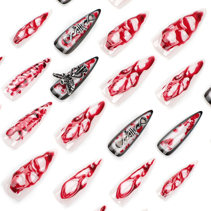 Artistic stiletto nails with blood and 3D design Bowlift