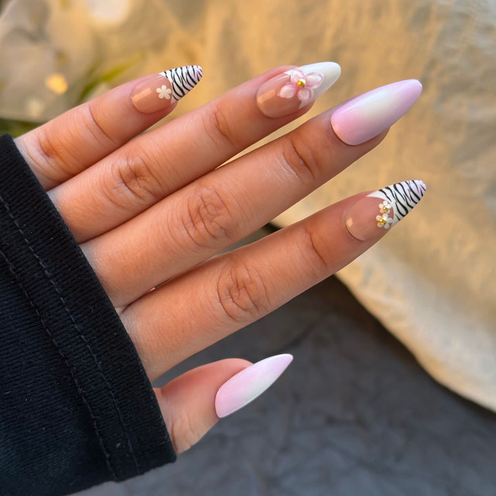 Elegant Floral Embellished Press-On Nails Bowlift