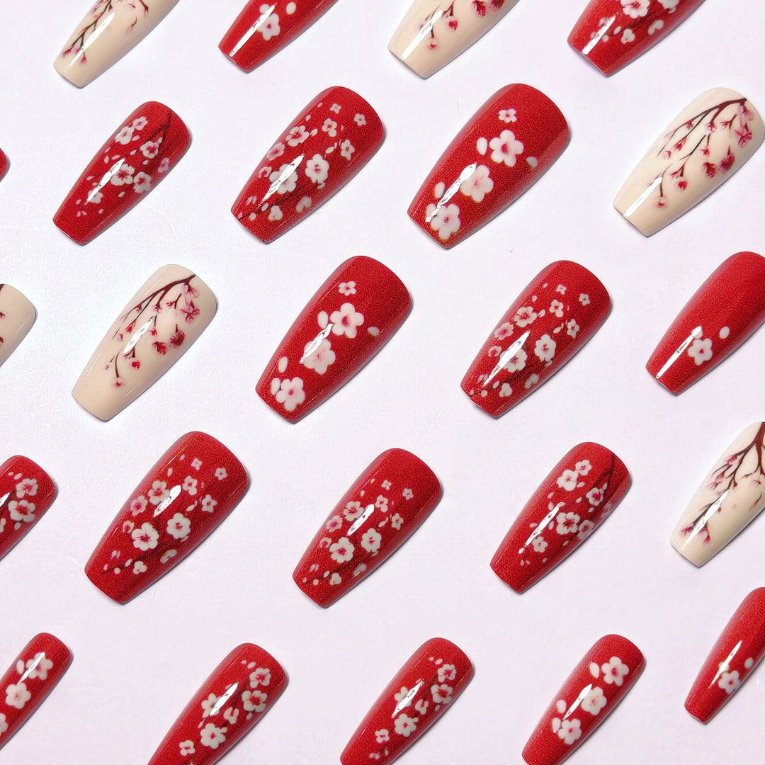 Artificial nails with blooming cherry blossom design Bowlift