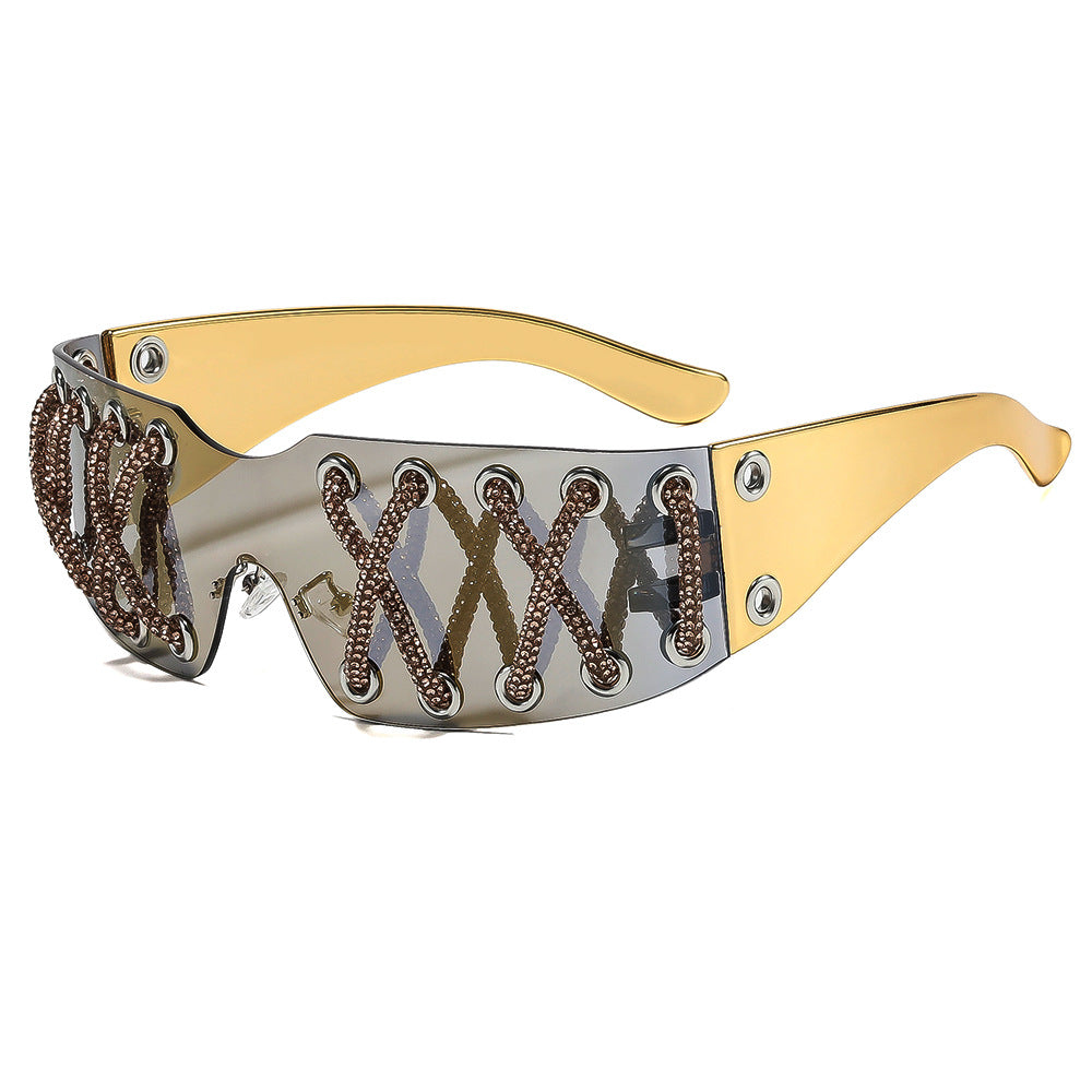 Women futuristic design sunglasses with unique decor Bowlift