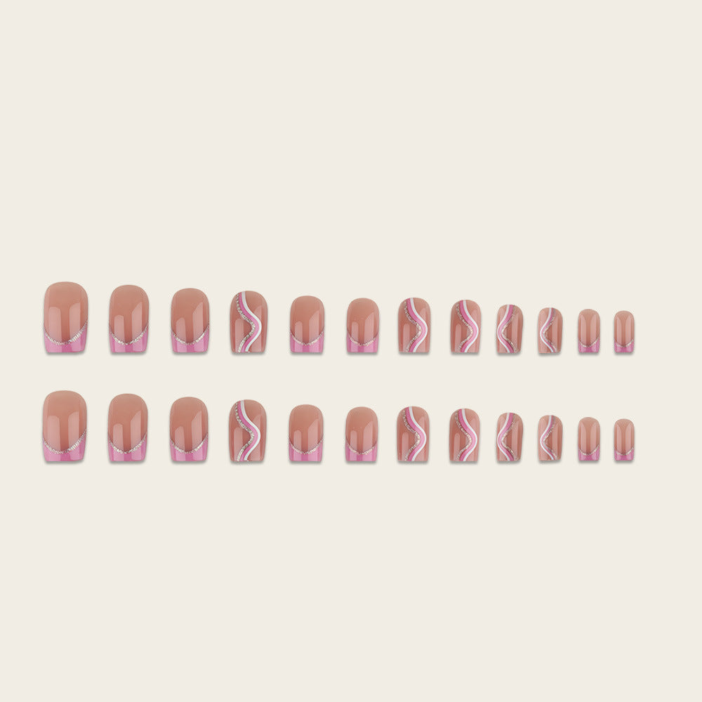 Artificial nails with elegant wave design and glitter accents Bowlift
