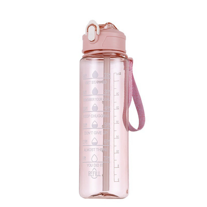 Women's motivation water bottle with integrated time markings and ergonomic design Bowlift
