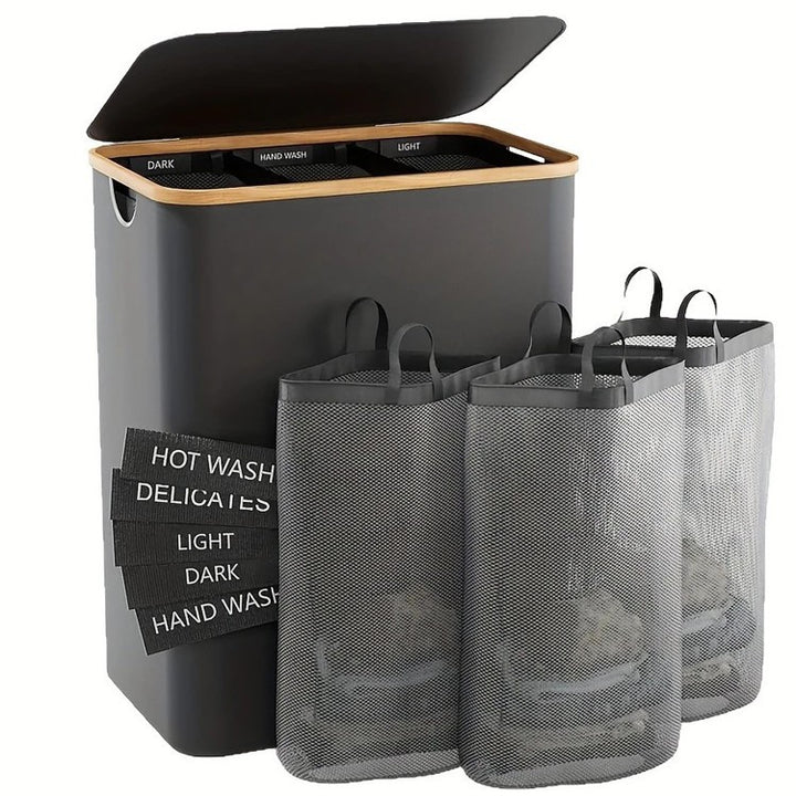 Elegant Laundry Container Made of High-Quality Textile with Bamboo Frame Bowlift