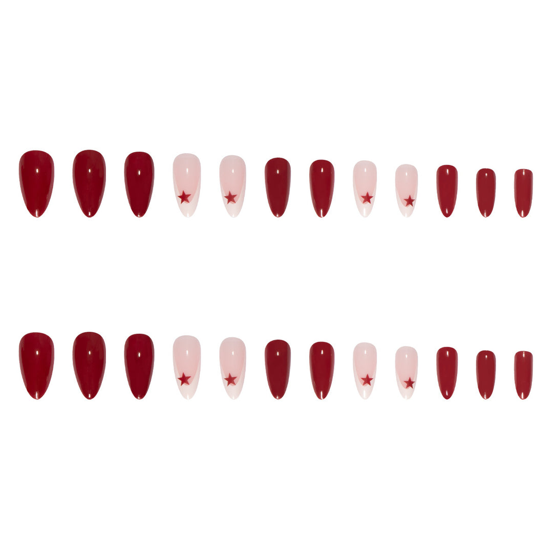 Artificial nail set with elegant rose pattern and glamorous star accents Bowlift