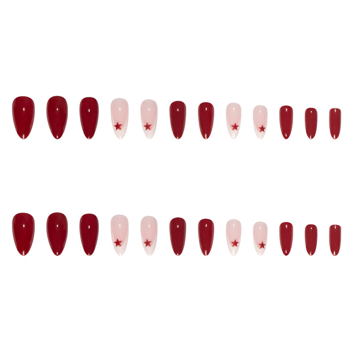 Artificial nail set with elegant rose pattern and glamorous star accents Bowlift