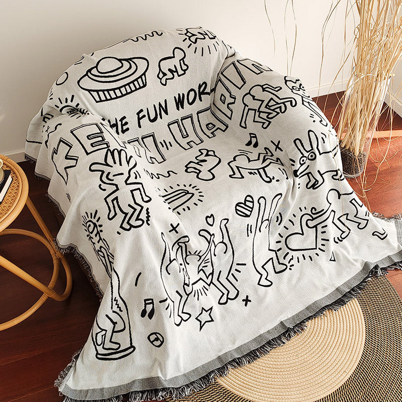 Waffle Weave Cotton-Linen Fringe Sofa Throw Blanket Bowlift