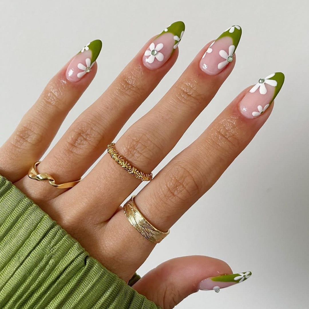 Artificial nail set with colorful flowers and creative French design Bowlift