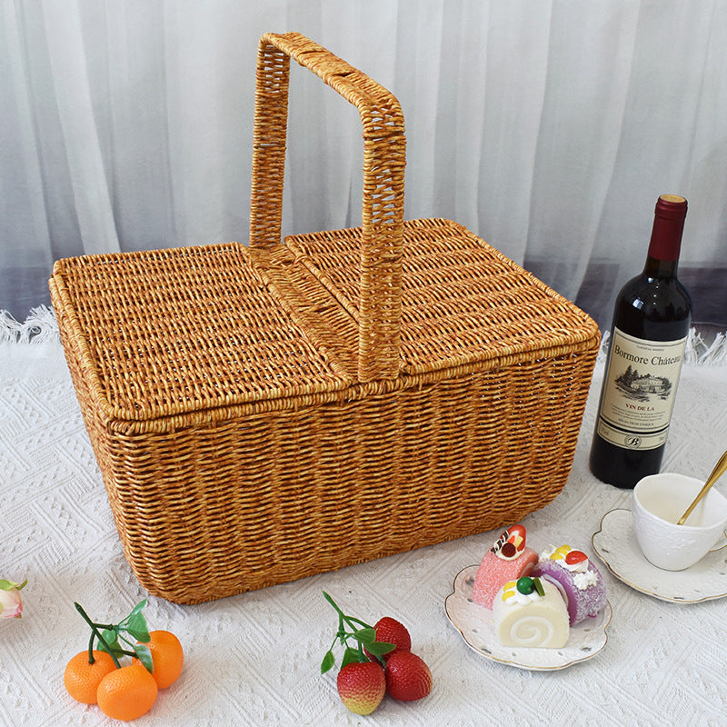 Handcrafted Natural Wicker Picnic Basket Bowlift