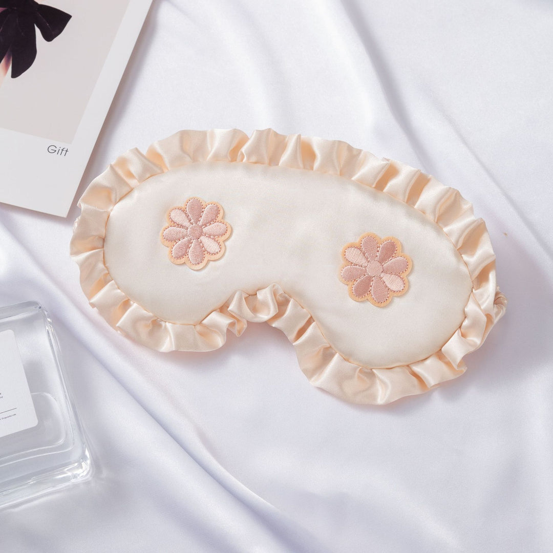 Women's embroidered satin sleep mask with gathered ruffled edge and soft padding Bowlift