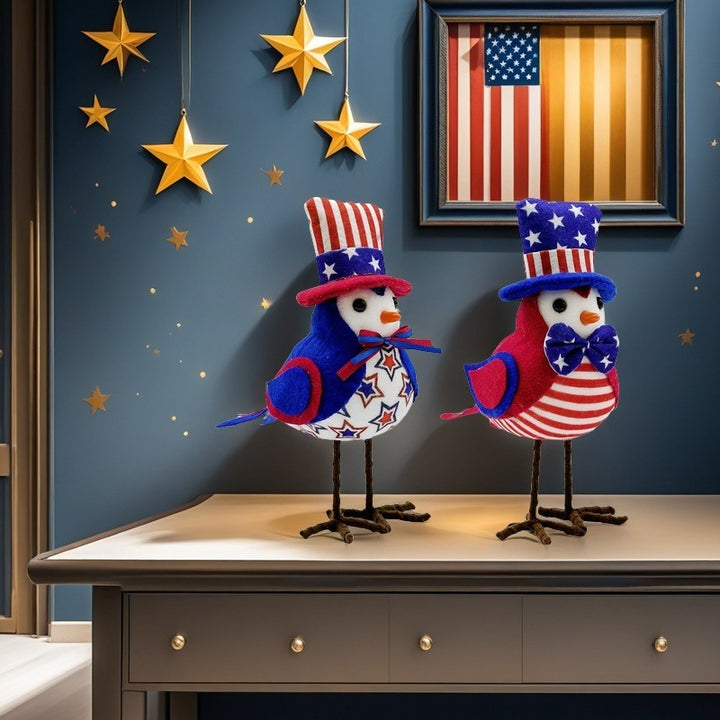 Unisex nan patriotic plush tabletop bird decor with wire legs and top hat Bowlift