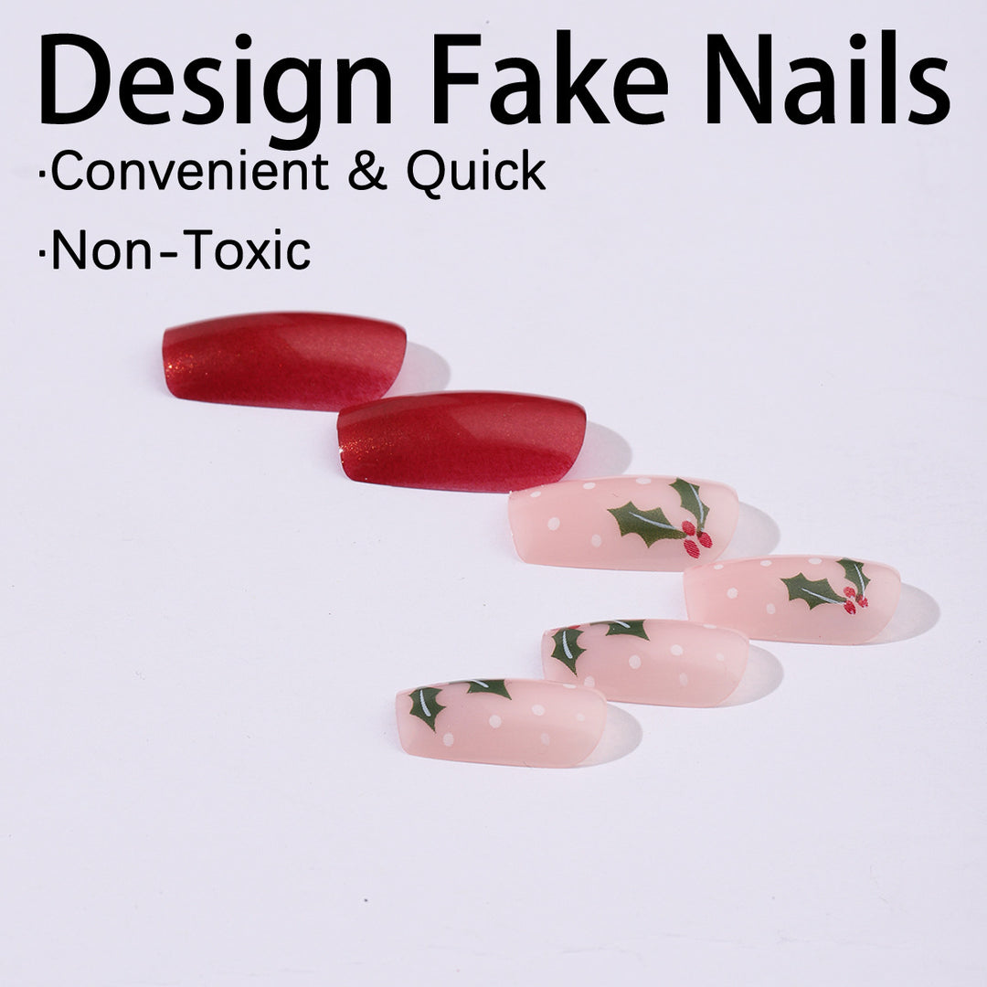 Artificial nail set with festive Christmas design and playful festive decoration Bowlift