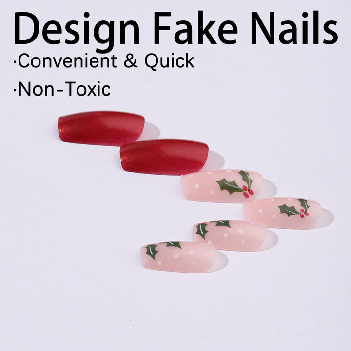 Artificial nail set with festive Christmas design and playful festive decoration Bowlift