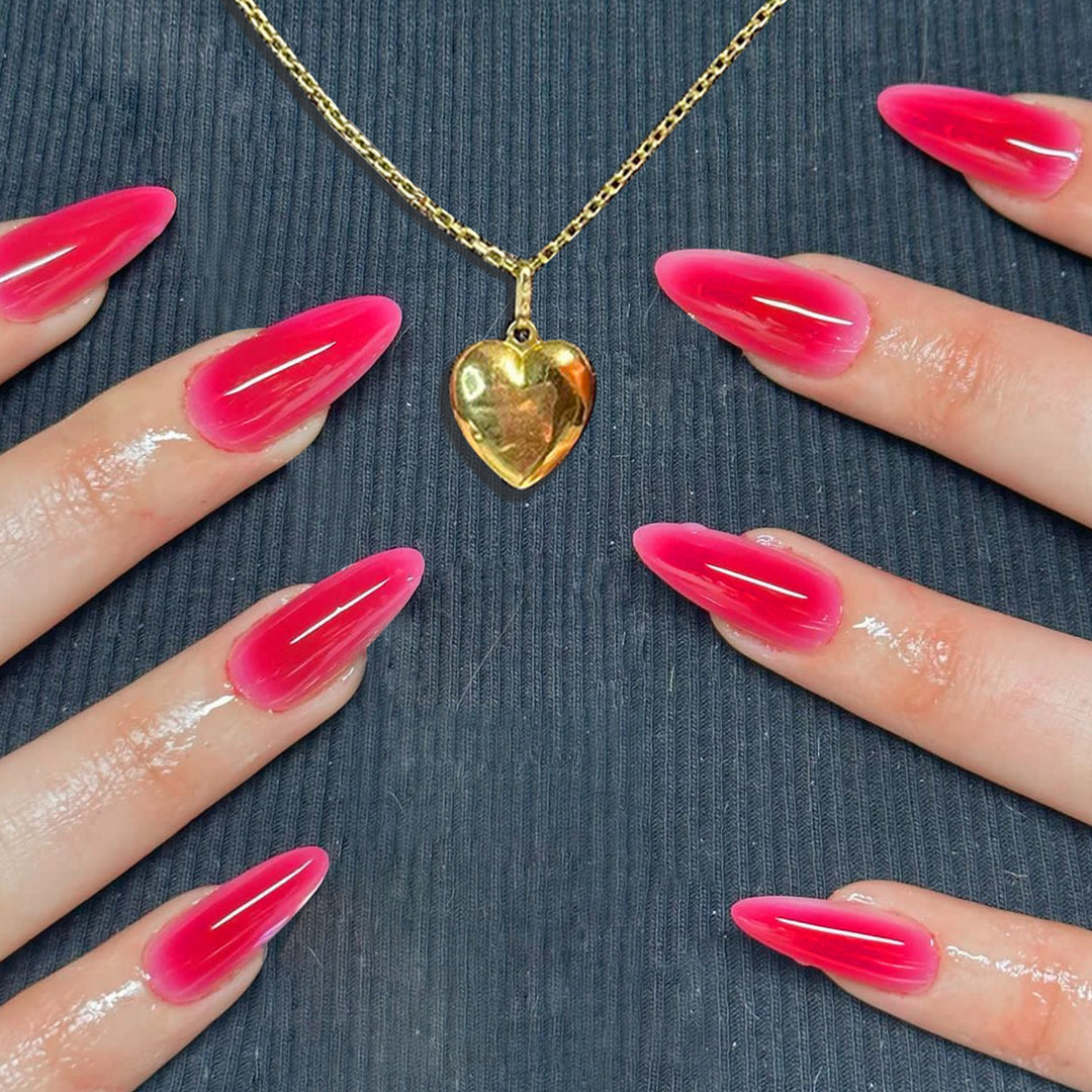 Glossy Ombre Stiletto Nail Extensions Bowlift