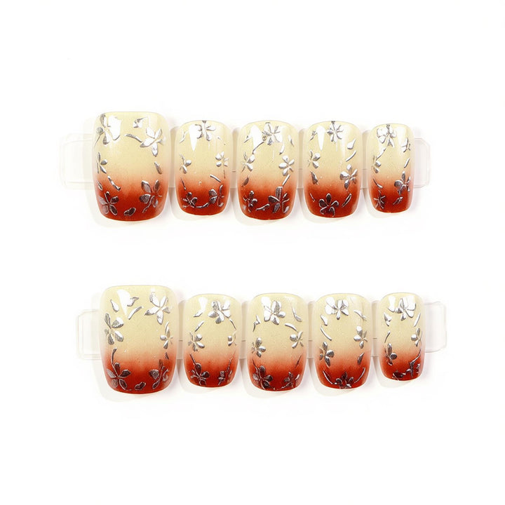 Floral Metallic Press-On Nail Art Set Bowlift
