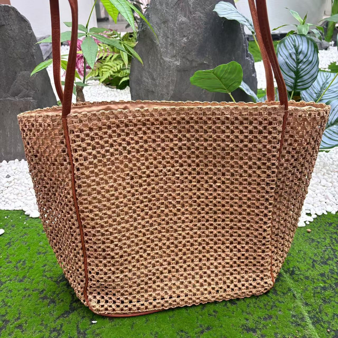 Fashionable mesh tote bag with leather handles Bowlift