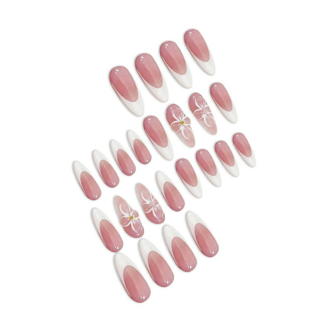 Elegant Floral French Tip Press-On Nails Bowlift