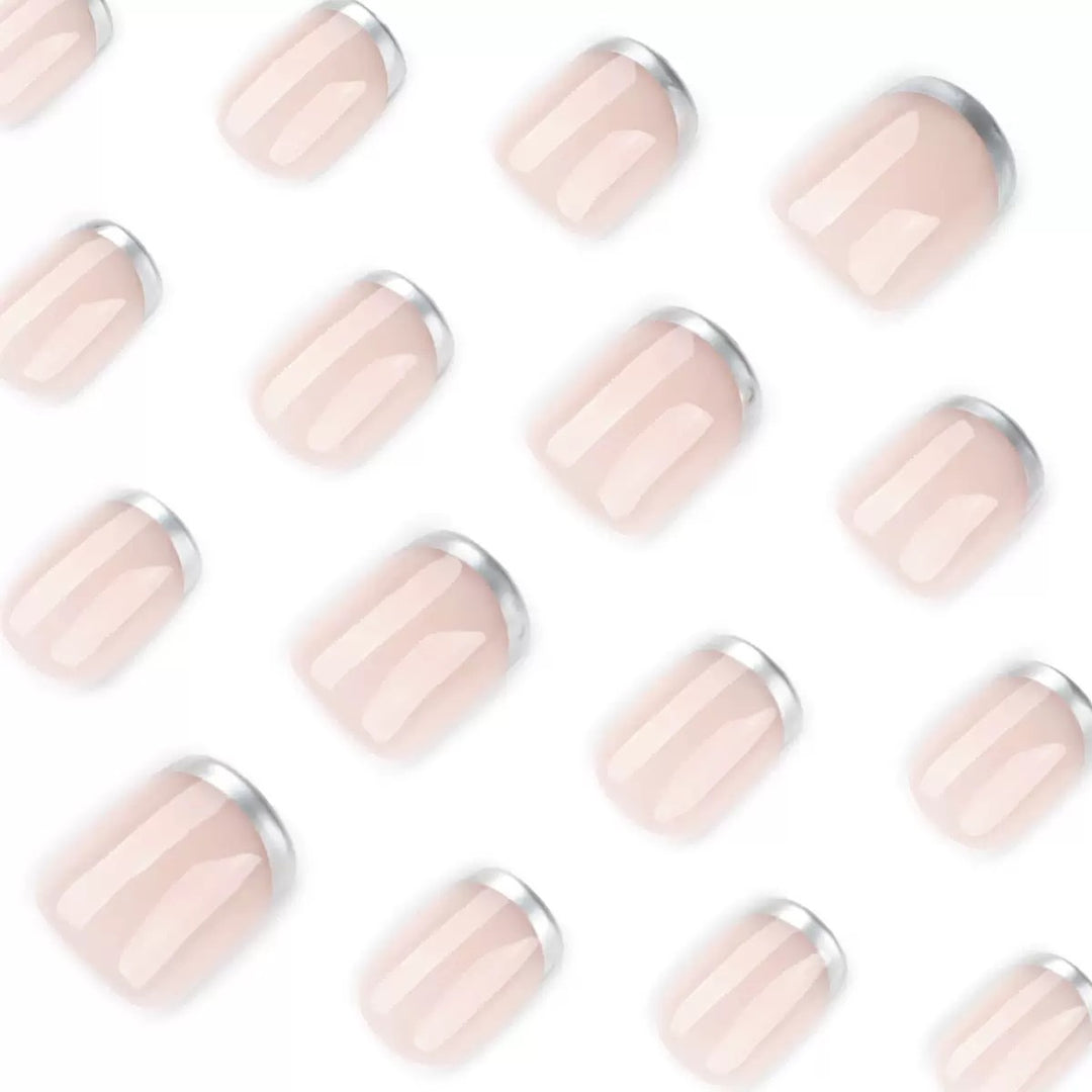 Acrylic Nail Set with Elegant French Design and Shiny Accents Bowlift