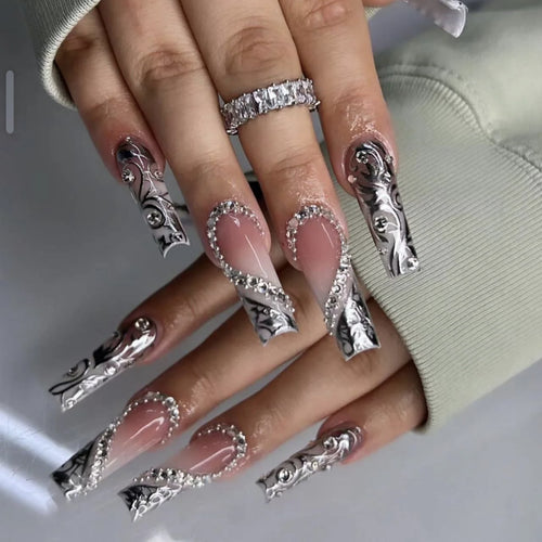 Glamorous 3D Floral Design Press-On Nails Bowlift