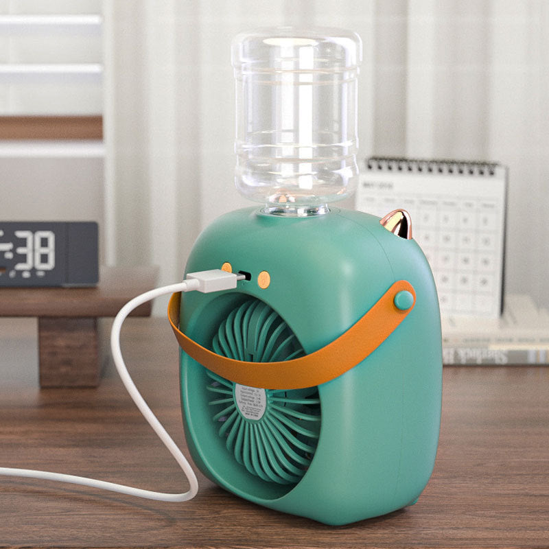 Cooling compact tabletop evaporative misting fan humidifier with refillable top-fill reservoir and adjustable airflow Bowlift