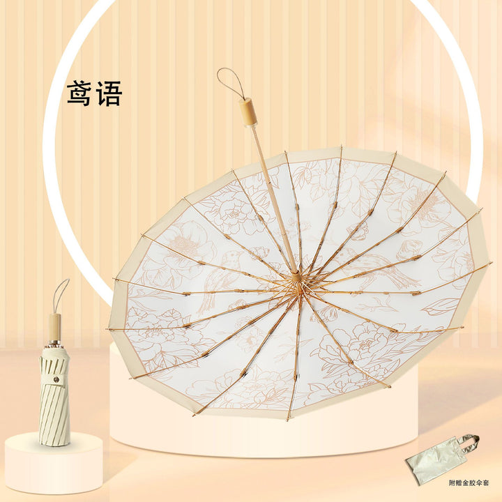 Women's Foldable UV Protection Umbrella with Floral Patterns Bowlift
