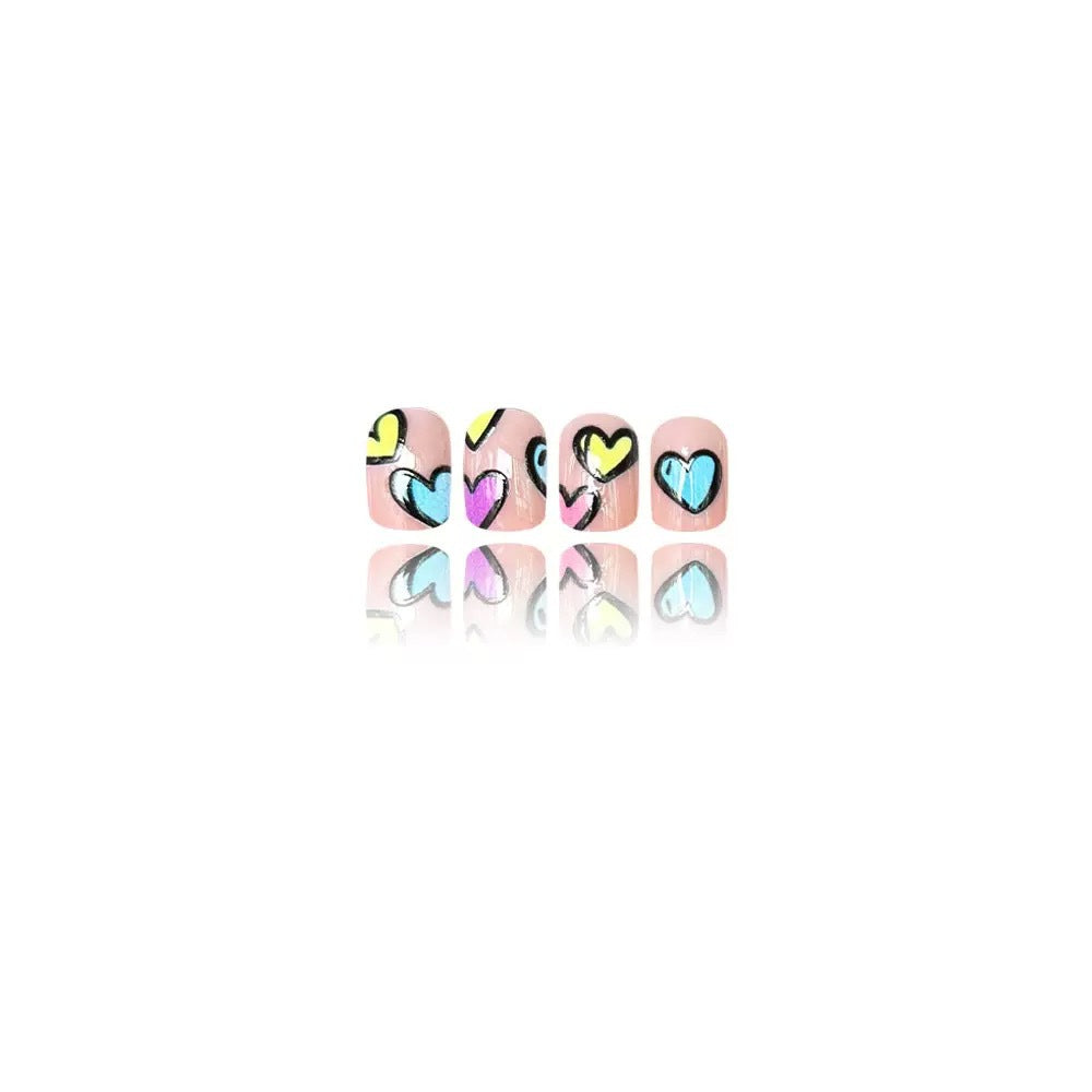 Acrylic Nail Set with Colorful Heart Designs Bowlift