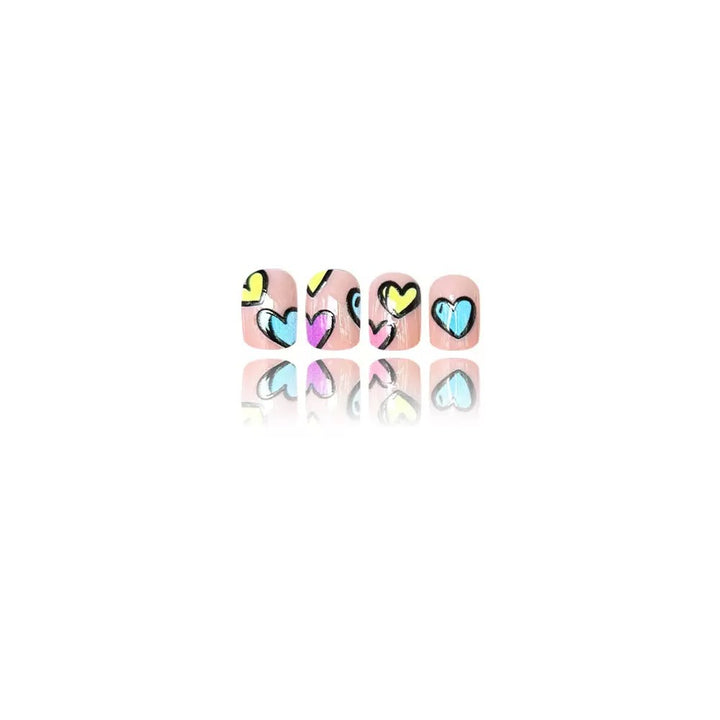 Acrylic Nail Set with Colorful Heart Designs Bowlift
