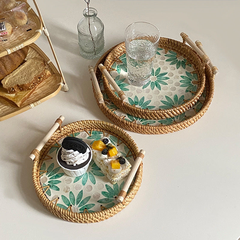 Ladies' cowhide serving basket with handwoven design Bowlift