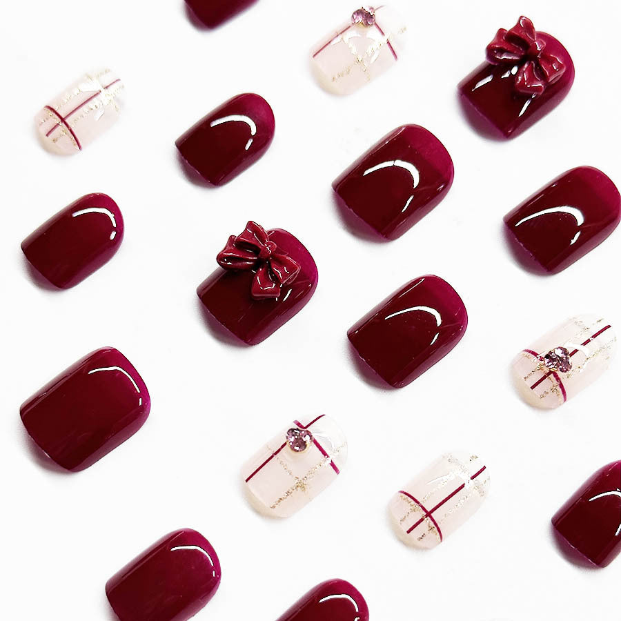 Decorative Press-On Nail Art Extensions with Bow Accents Bowlift