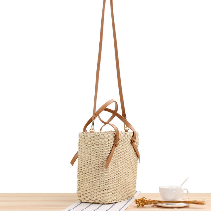 Handbag Made of Braided Natural Material with Removable Leather Handles Bowlift