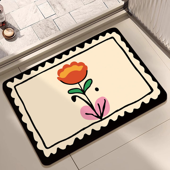 Decorative Floral Print Bath Mat Bowlift
