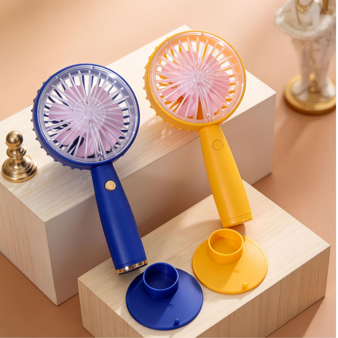 Women's portable USB hand fan with flexible tilt mechanism and ergonomic handle Bowlift