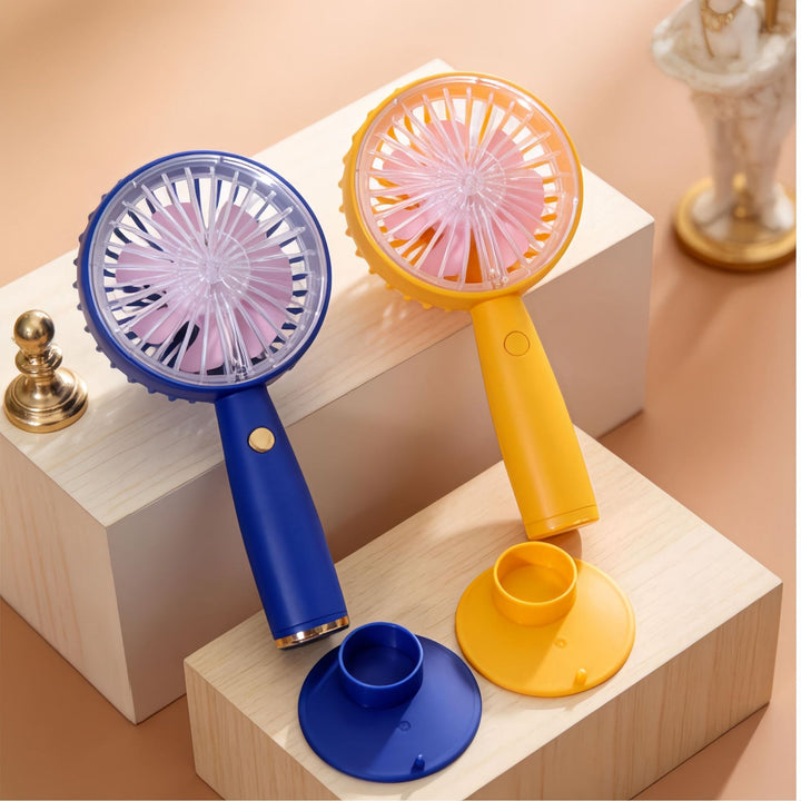 Women's portable USB hand fan with flexible tilt mechanism and ergonomic handle Bowlift