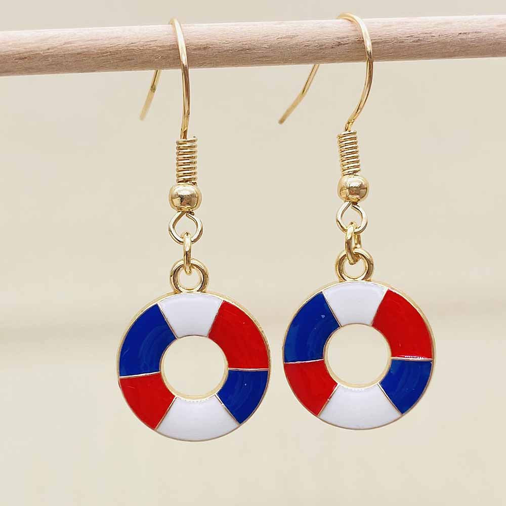 Women's Independence Day patriotic enamel flag dangle earrings with hypoallergenic fishhook wires Bowlift
