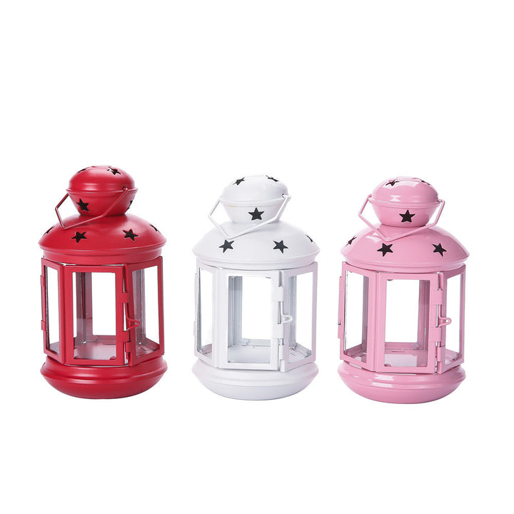 Decorative Star-Cut Glass Panel Metal Tea Light Lantern Bowlift
