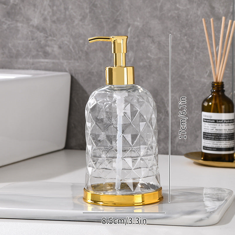 Ribbed Glass Soap Dispenser with Gold Pump Refillable Lotion Bottle Bowlift