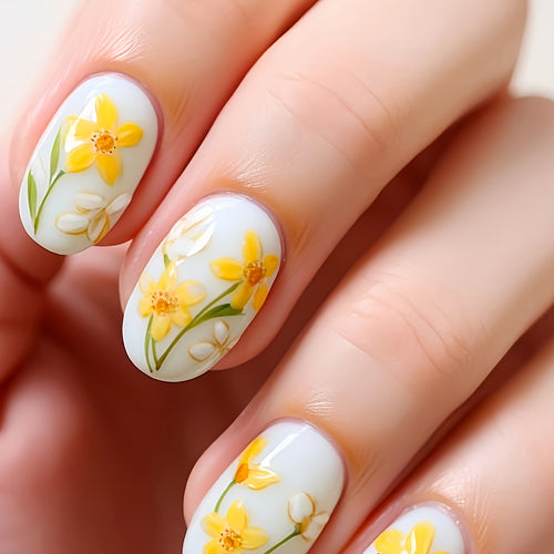 Floral-Themed Press-On Nail Art Set Bowlift