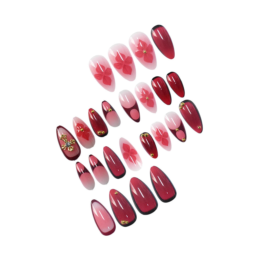 Premium Artistic Floral Stiletto Press-On Nails Bowlift