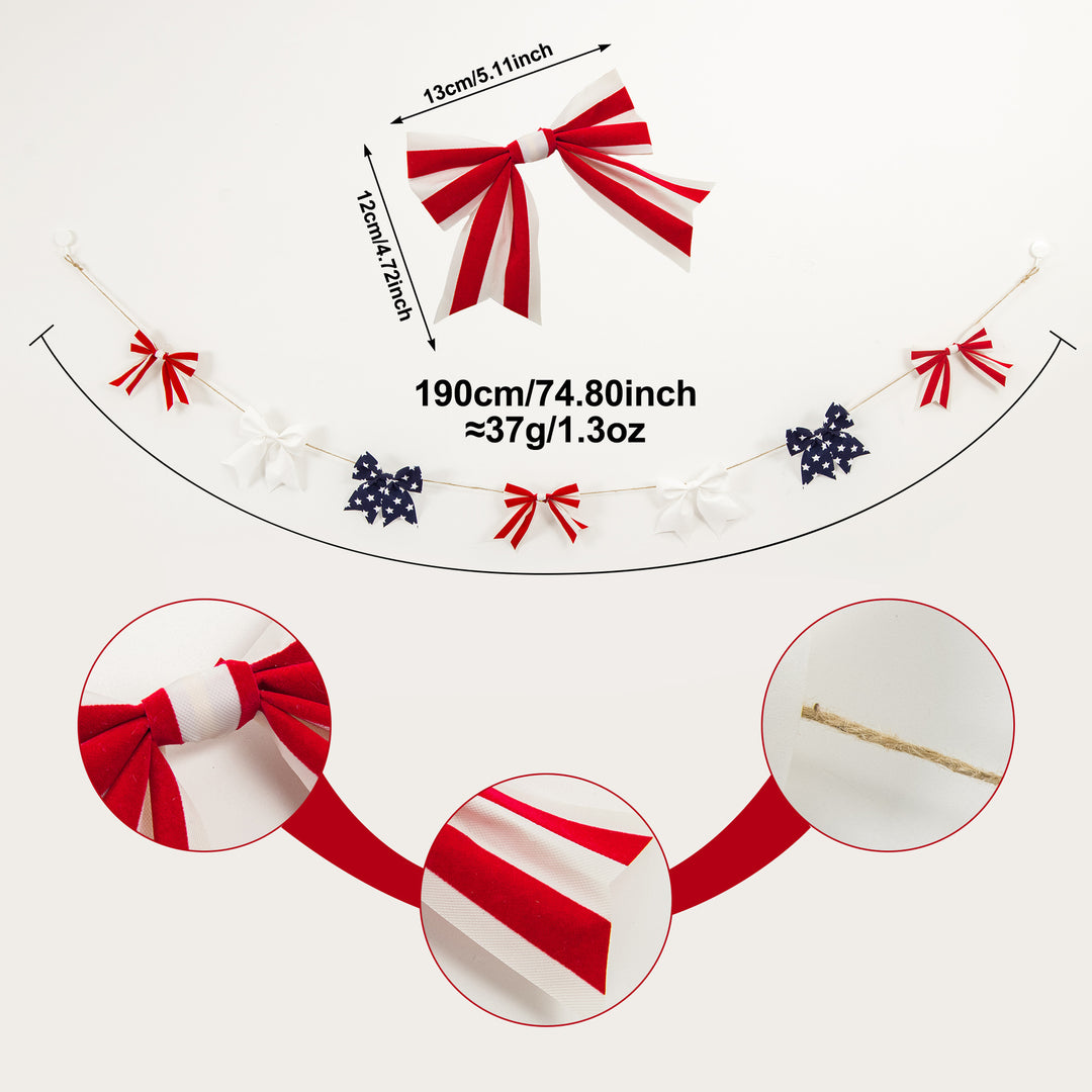 Unisex nan fabric bow garland with jute twine and assorted bow shapes decorative banner Bowlift