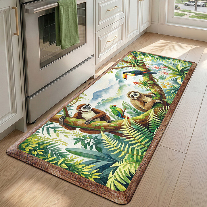 Decorative Jungle-Themed Kitchen Runner Mat Bowlift