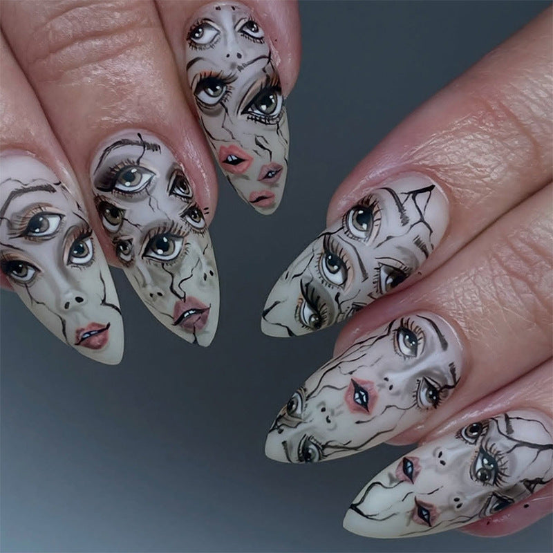 Artificial nail set with unique facial designs Bowlift