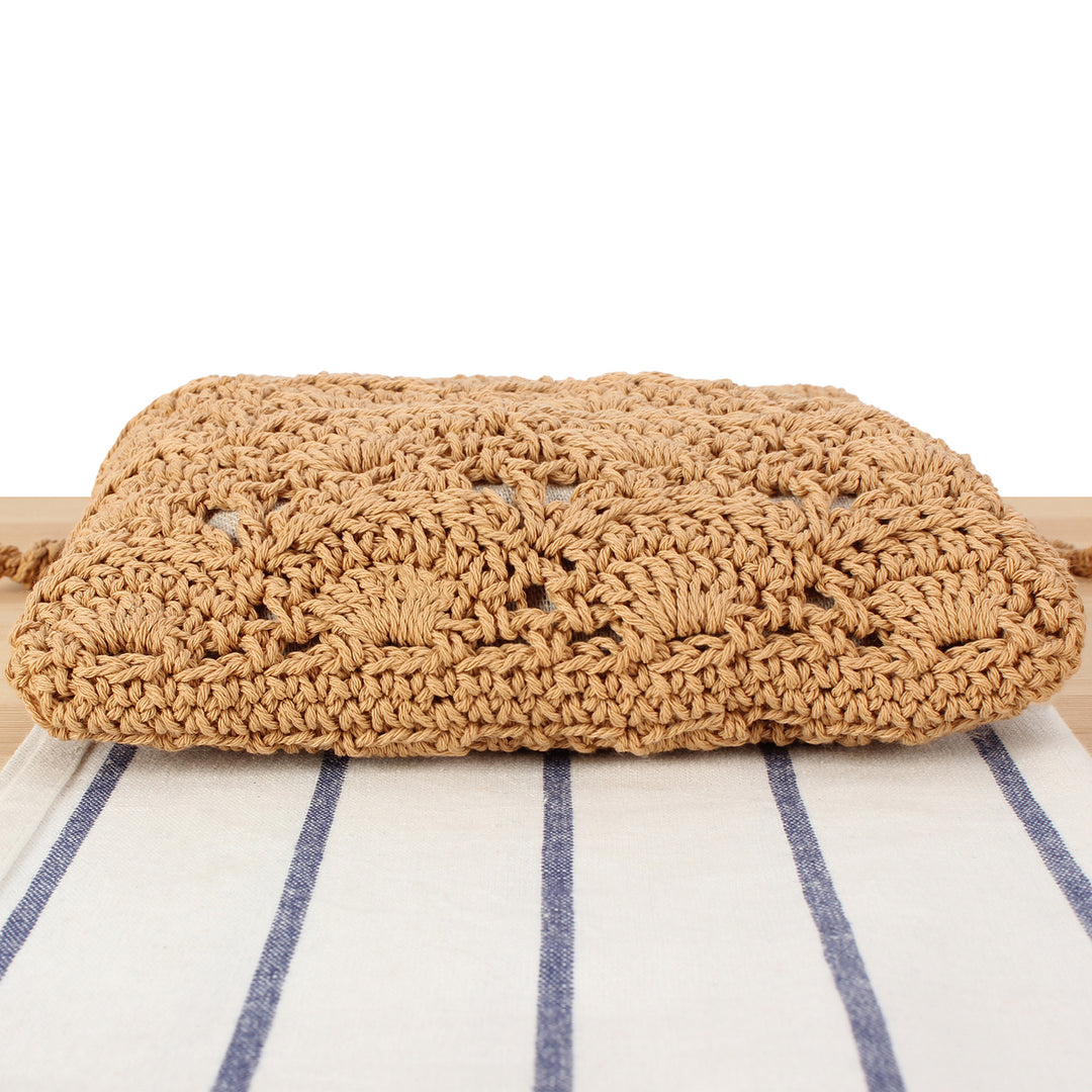 Handmade macrame shoulder bag with ruffled trim Bowlift