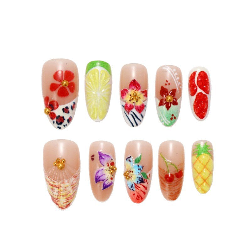 Flower Motif Artificial Nails Bowlift
