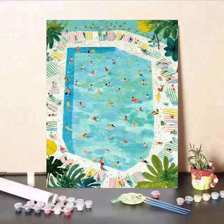 Creative Poolside Scene Paint by Numbers Kit Bowlift