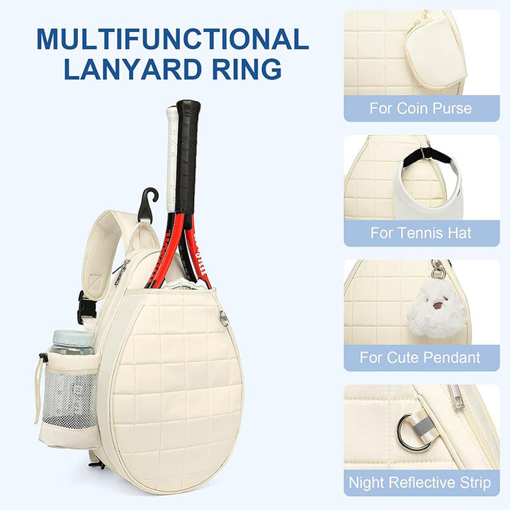 Sporty racket bag with integrated bottle and compartments Bowlift