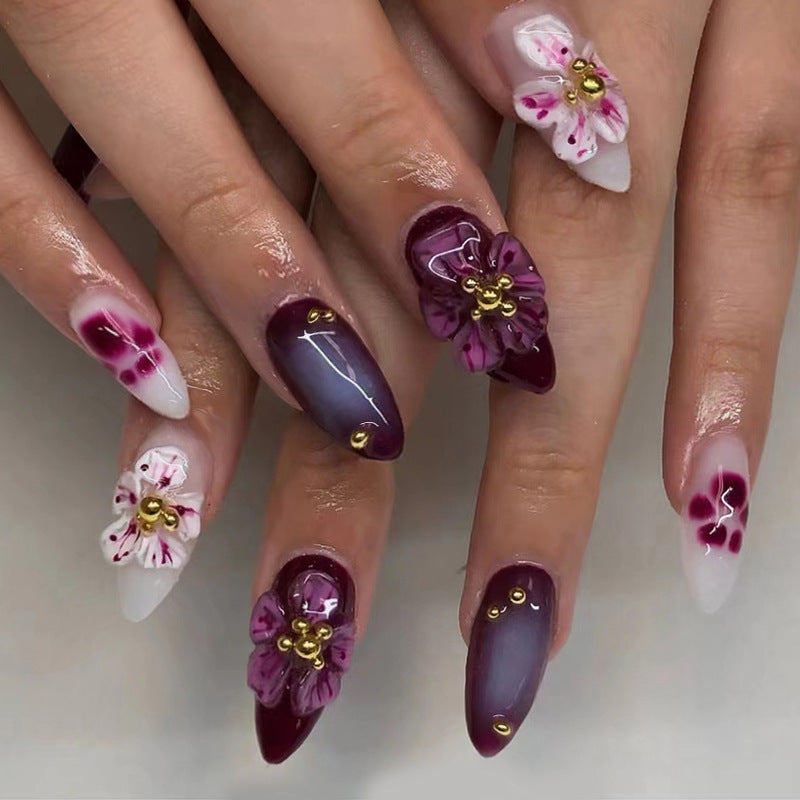 Floral Embellished Stiletto Nail Art Bowlift
