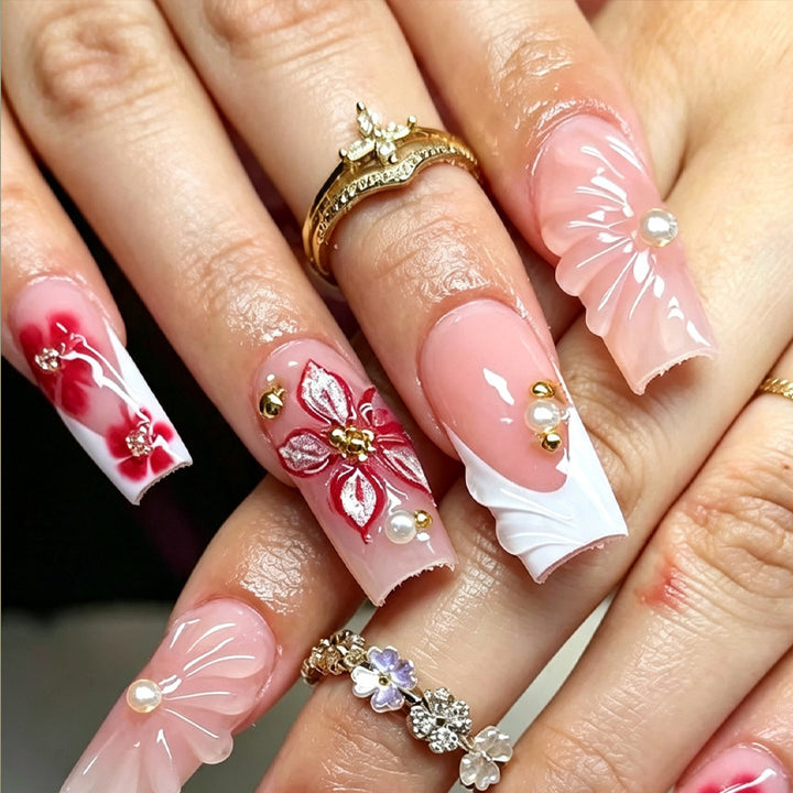 Floral Patterned Press-On Nail Tips Set Bowlift
