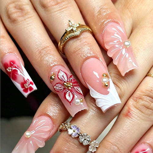 Floral Patterned Press-On Nail Tips Set Bowlift