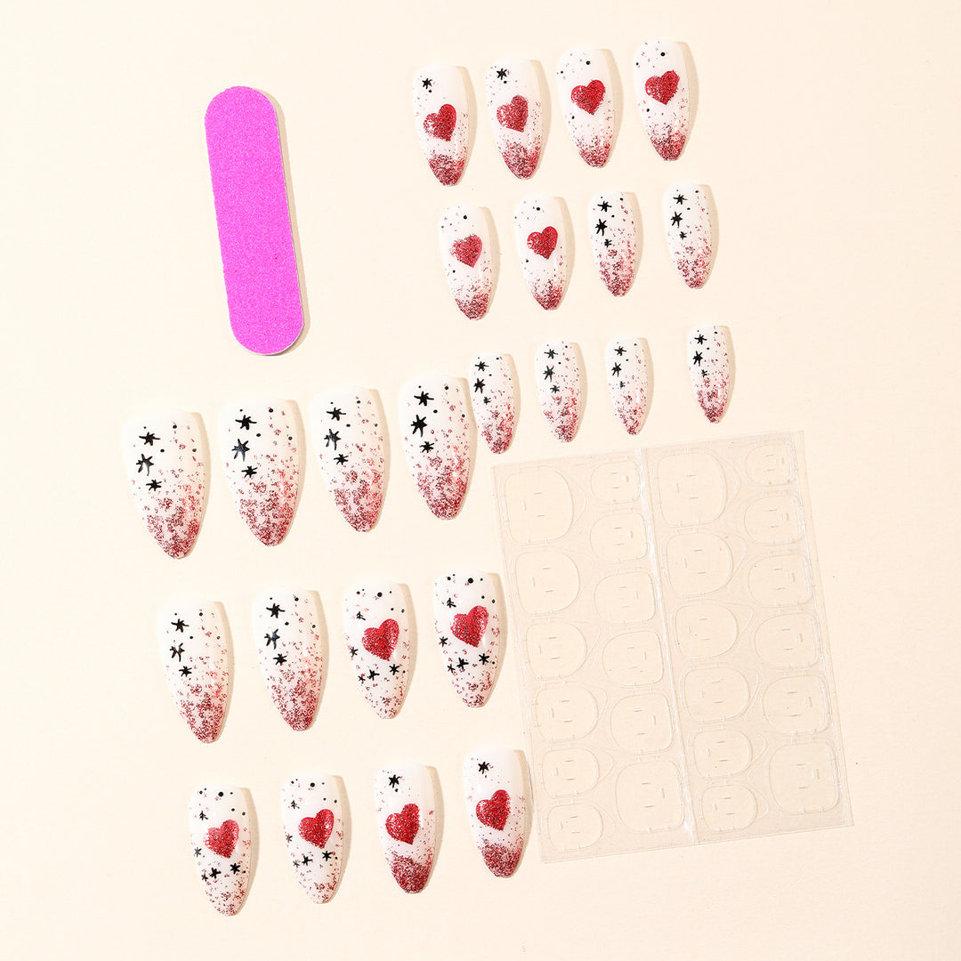 Stiletto Nail Art Extensions with Heart and Glitter Design Bowlift