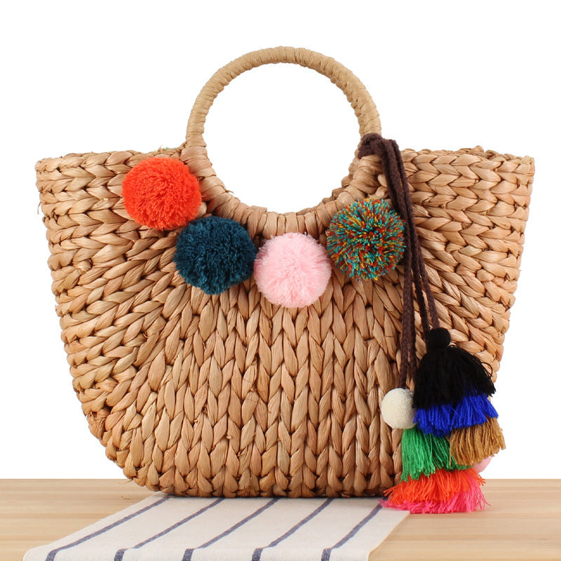 Beach bag with colorful pom poms Bowlift