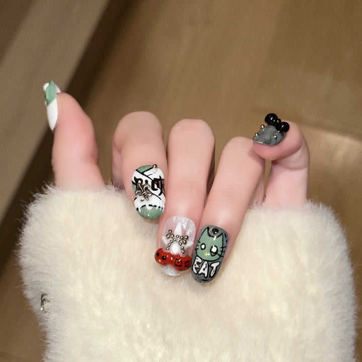Playful Character Design Press-On Nail Art Set Bowlift